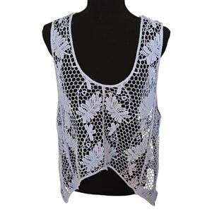 Pretty Angel Womens Crochet Sleeveless Pullover Top Soft Blue L/XL